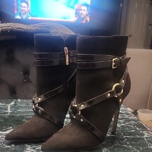 Jennifer Lopez Black Heeled Boots with Strap Detail